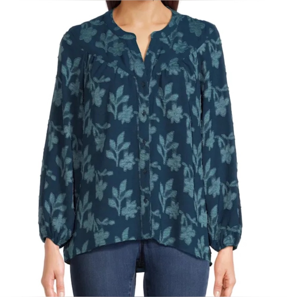 Pioneer Women Blue Floral Button Down Blouse- 2x